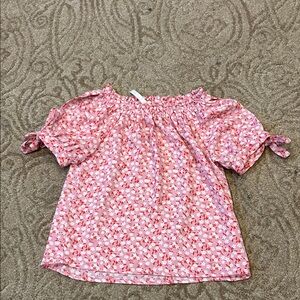 Girls' Pink Floral Off-Shoulder Tie-Sleeve Top by